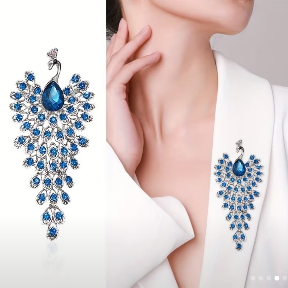 🆕️🦚 BLUE STATEMENT PEACOCK BROOCH PIN🦚 - Picture 6 of 9